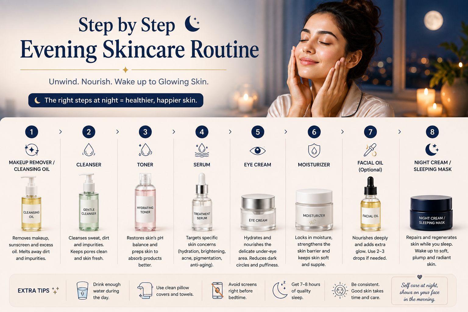 Step by Step Evening Skincare Routine