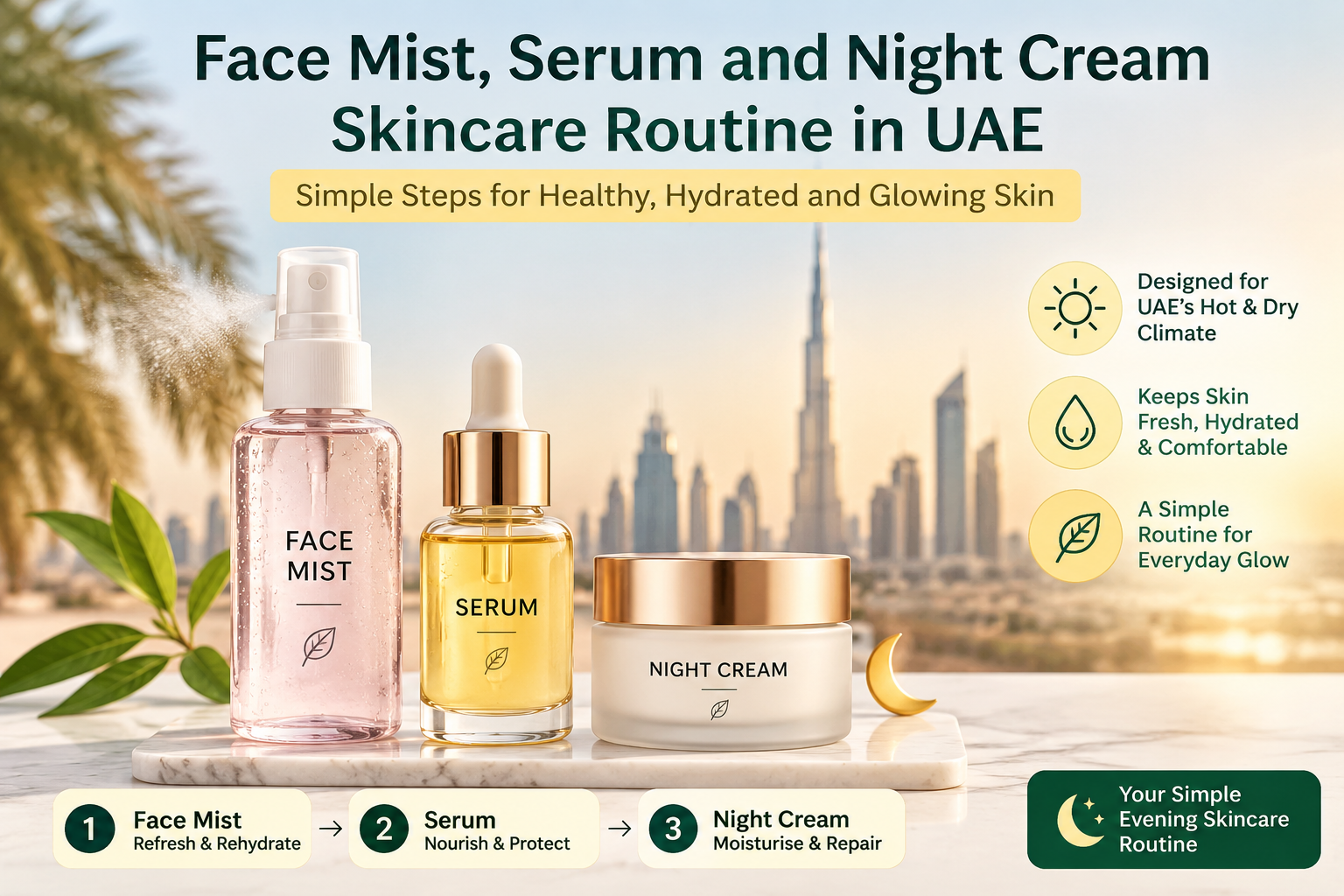 Face Mist, Serum and Night Cream Skincare Routine in UAE