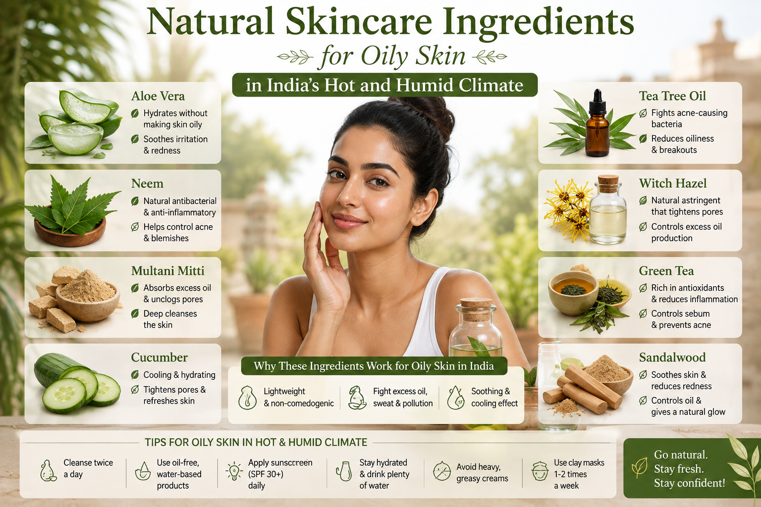 Natural Skincare Ingredients for Oily Skin in India's Hot and Humid Climate
